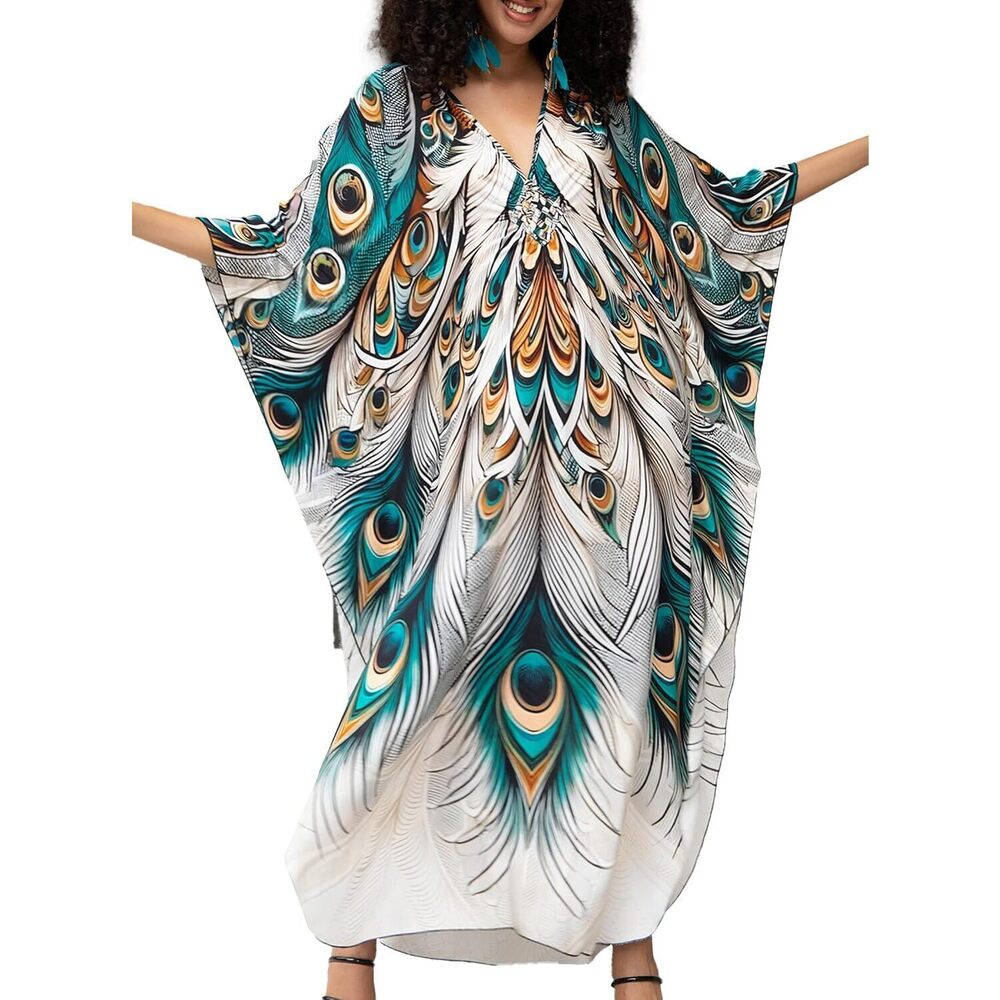 Kaftan Dress for Women,Plus Size Hawaiian Batwing Sleeve Beach Cover Up